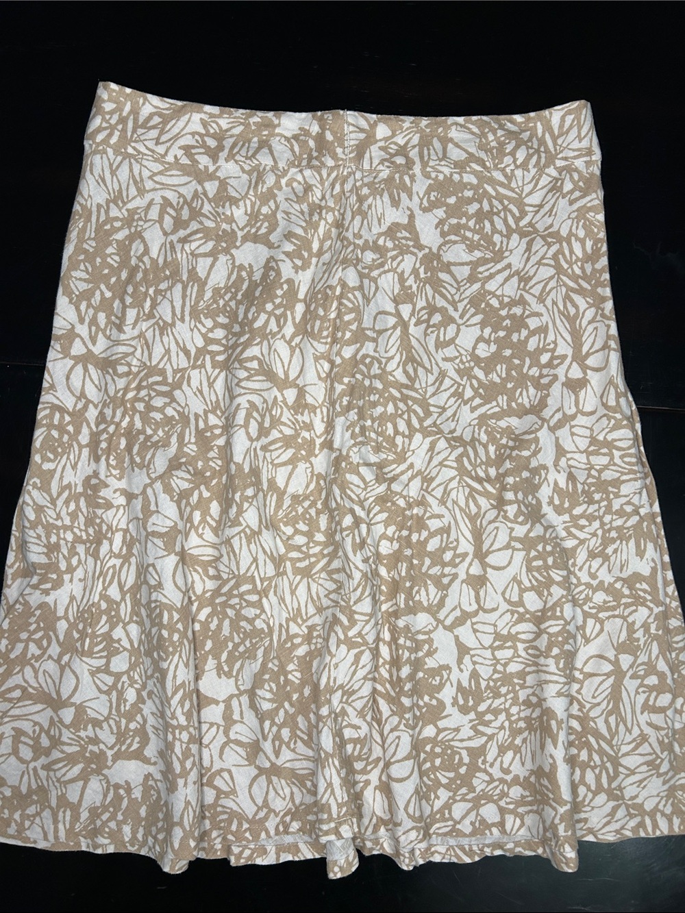 Merona Beige and White Floral A-Line 100% linen with Skirt